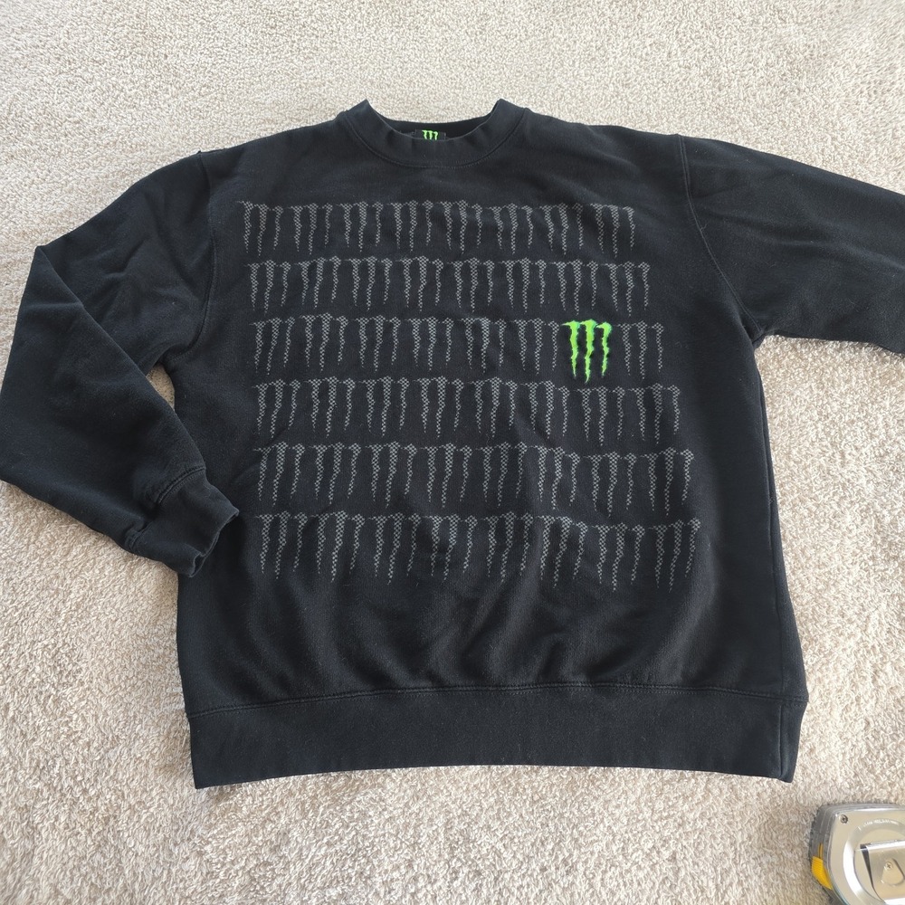 Monster Energy Men's Crewneck Sweatshirt W/repeating Claw Marks Black Size L